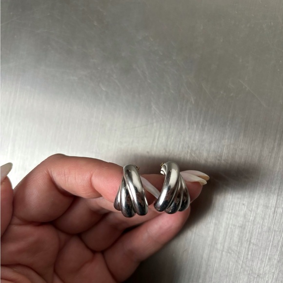 Triple loop silver earrings (925) - Picture 3 of 5